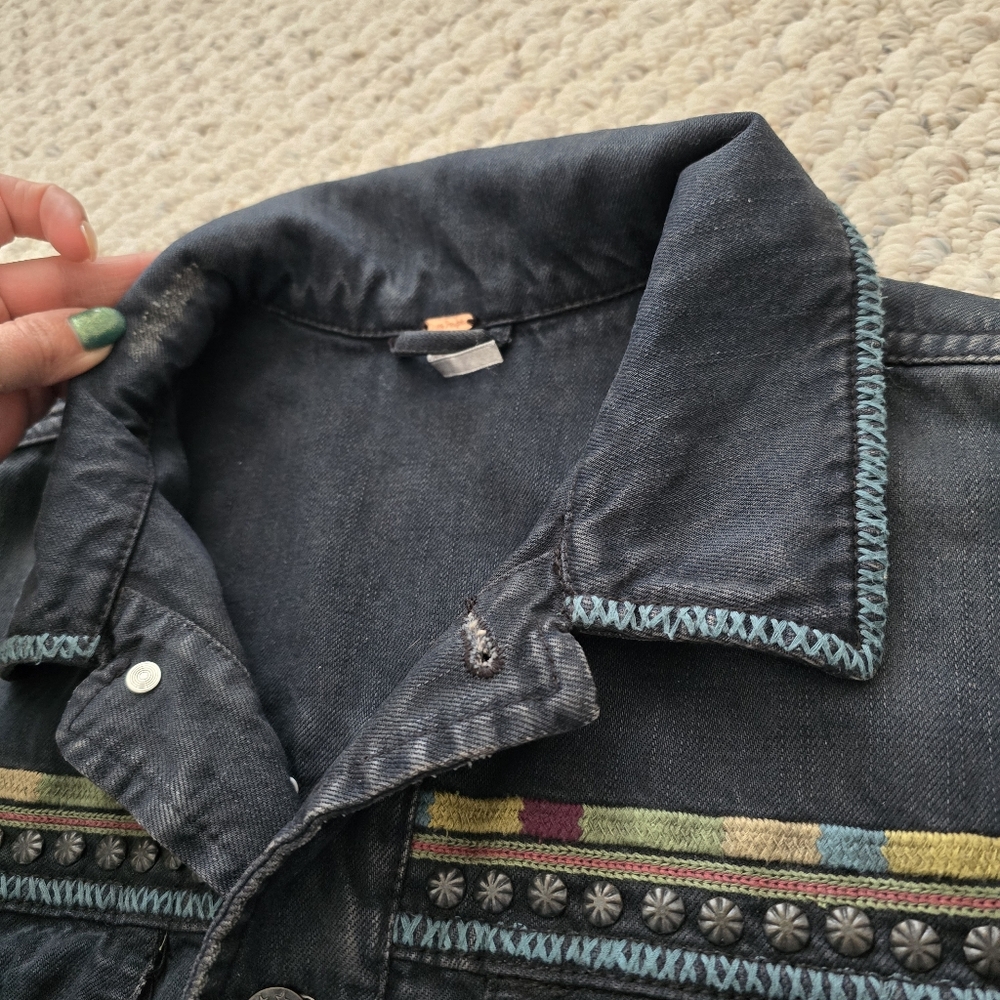 Free People Embellished Military Shirt Jacket Oversized Medium - Picture 4 of 16